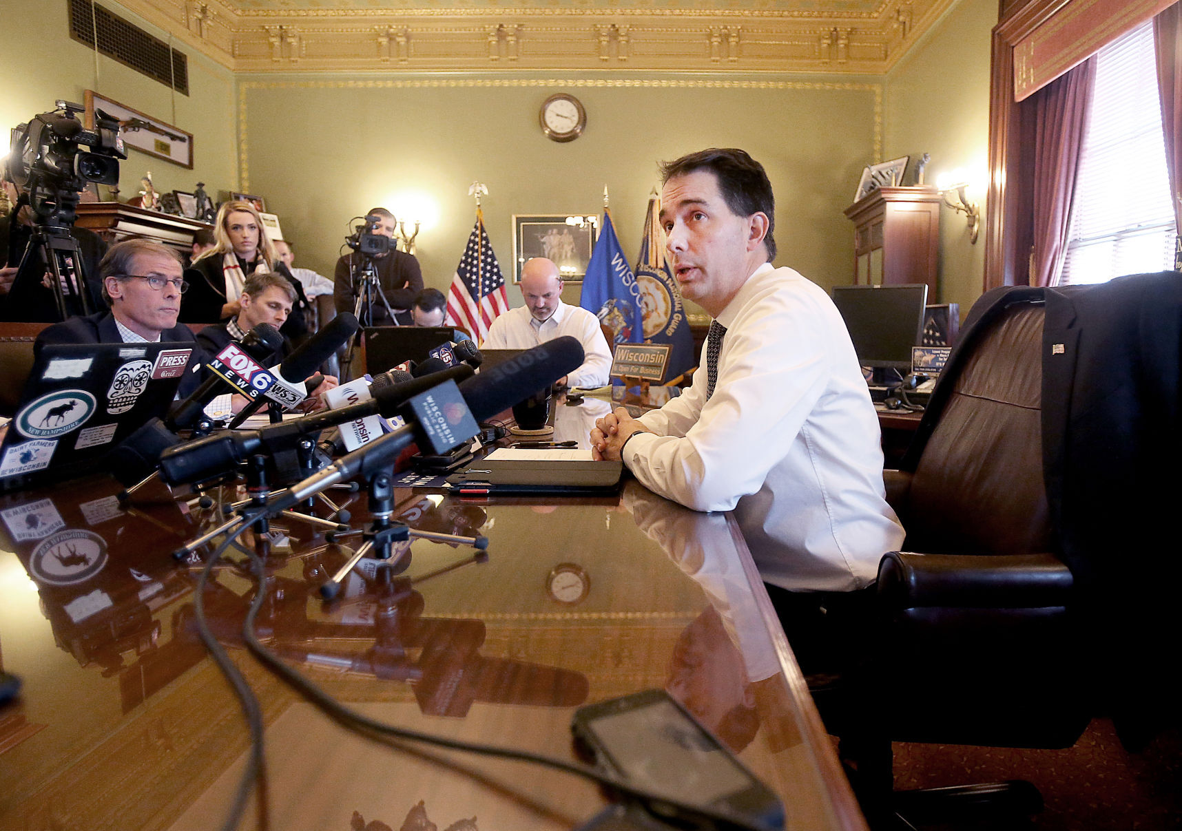 Scott Walker talks to reporters for first time after election loss